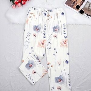 Plus Size 4X Floral Wide Leg Lounge Pant Womens Elastic Drawstring Waist Pockets